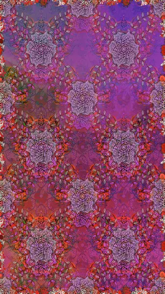 Çiçeksiz desenli arka plan. Mor renkli çiçekler. Düz Çiçek Elementleri Tasarım Raster illüstrasyonu. Renkli Bahar Teması Kusursuz Arkaplan.