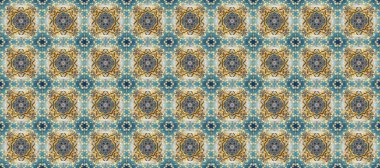 Altın element mavi, gri ve nötr renklerde. Barok tarzında altın çiçek süsü. Damask arkaplanı tekerrür ediyor. Antika altın tekrarlanabilir duvar kağıdı.