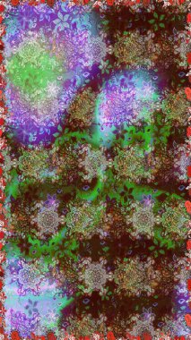 Raster. Güzel suluboya çiçekler, parlak resimler ilham verici ve yeşil çiçek desenli arkaplan..