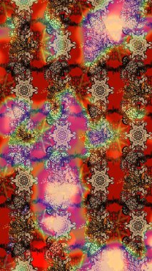 Sevimli çiçek raster deseni. Kahverengi, kırmızı ve bej renkli çiçekler. Renkli Bahar Teması eskiz kalıbı. Düz Çiçek Elementleri Tasarımı.