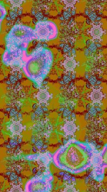 Modern stil dokusu. Çiçek desenli raster, kahverengi, yeşil ve kırmızı çizgi desenli soyut raster arkaplan.