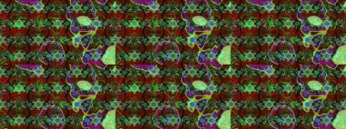 Çiçekli karalama şeklinde Raster çiçek deseni. Yeşil, kırmızı ve kahverengi renkte çiçekler. Nazik, sevimli çiçek arkaplanı..