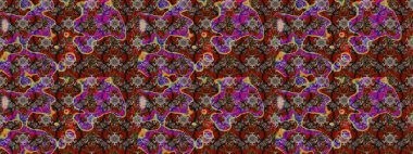 Küçük çiçekte güzel bir desen. Küçük renkli çiçekler. Moda baskıları için zarif bir şablon. Kahverengi, kırmızı ve gri çiçekli bahar çiçekleri. Motley illüstrasyonu.