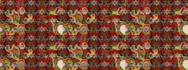 Raster illüstrasyonu. Kırmızı, kahverengi ve gri renklerde. Raster illüstrasyonundaki çiçek desenli çizim. Güzel kumaş deseni.