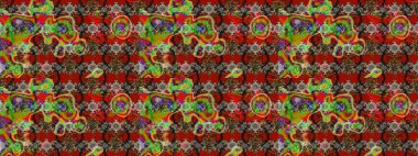 Hediye ambalaj kağıdı, tebrik kartları, posterler ve pankart tasarımı. Raster düz çiçek çizim deseni. Çiçekler kırmızı, kahverengi ve yeşil renklerde.