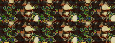 Kahverengi, gri ve yeşil renkli bitkilerden oluşan parlak çiçekli çizim deseni.