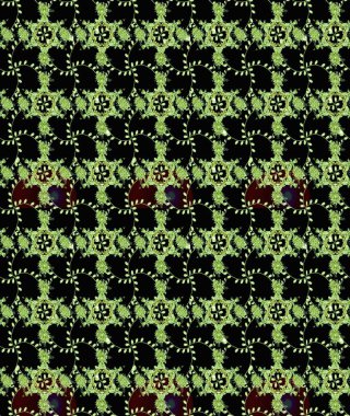 Siyah, yeşil ve nötr renklerde çiçekler. Raster illüstrasyonu. Tropikal çizim çiçek deseni.