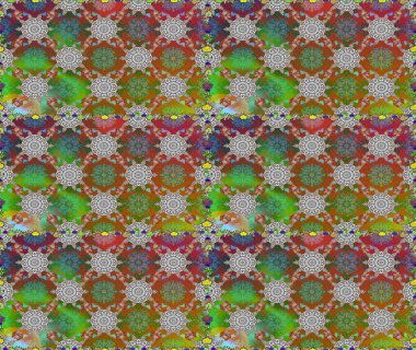 Çiçeklerle suluboya desenli çiçek deseni. Kahverengi ve yeşil renklerde güzel bir tekstil. Raster illüstrasyonu.