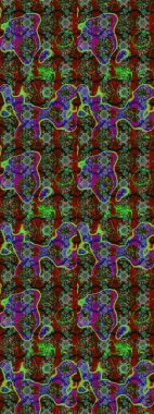 Vadinin çiçekleri yeşil, kırmızı ve gri renklerde. Soyut etnik raster çizim kalıbı. Çiçekler..