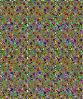 Yeşil ve kahverengi renklerde etnik çiçeklerle kusursuz bir desen. Raster Çiçek İllüstrasyon Şirin Tekstil.