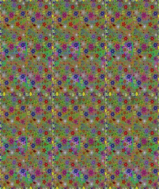 Yeşil ve kahverengi renklerde etnik çiçeklerle kusursuz bir desen. Raster Çiçek İllüstrasyon Şirin Tekstil.