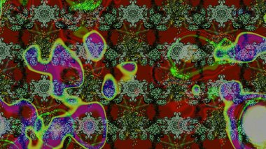 Renkli grunge, koyu yeşil, kırmızı ve gri çiçeklerle soyut bir arka plan oluşturur. Parmak izi, kumaş, duvar kâğıdı, tekstil için raster dokusu. Nakış desenli çiçek deseni..