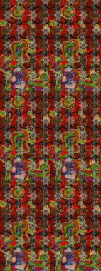 Raster illüstrasyonundaki çiçek desenli çizim. Renkli Yaz Temalı eskiz kalıbı. Düz Çiçek Elementleri Tasarımı. Kahverengi, kırmızı ve bej renkte çiçekler.