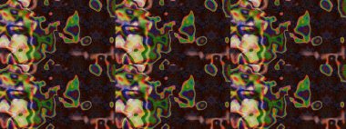 Raster Floral Illustration, Asyalı tekstil. Kahverengi, yeşil ve gri renkte etnik çiçeklerle süslenmiş zarif eskiz deseni.