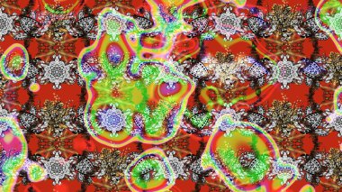 Raster illüstrasyonu. Suluboya çiçekli çiçek deseni. Asya tekstil tarzında kahverengi, kırmızı ve gri renkler.