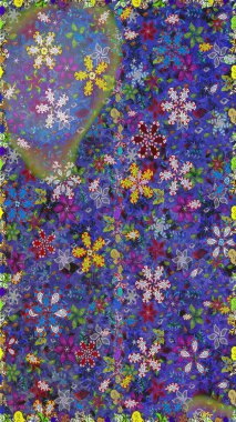 Mor ve mavi renkte çiçekler. Raster illüstrasyonunda kusursuz çiçek deseni.