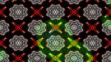 1950-1960 motifleri. Çiçekli ipek eşarp. Retro tekstil tasarım koleksiyonu. El çizimi çiçek unsurları olan soyut çizim raster deseni. Siyah üstüne siyah..