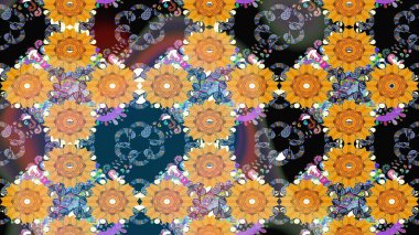 Renkli Bahar Teması eskiz kalıbı. Sevimli çiçek raster deseni. Sarı renkli çiçekler. Düz Çiçek Elementleri Tasarımı.