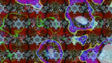 Üzerinde kırmızı, kahverengi ve gri renkler karalamalar olan çiçek desenleri çiz. Raster illüstrasyonu.