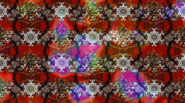 Yatak çarşafları, ceket, paket tasarımı, kumaş ve moda kavramları için tekstil baskısı. Eskiz modeli etnik tasarım. Çiçekleri, deniz kabukları, mandalaları ve suluboya efektleri olan deniz altyapısı.