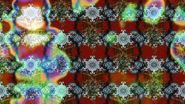 Ağaç dallı bahar çiçekleri deseni, yeşil, mavi ve kırmızı renkler ve çiçek silueti. Raster deseni.