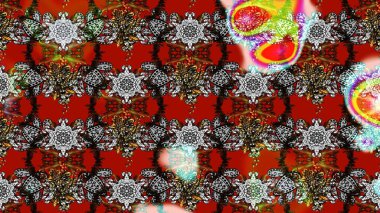 Raster illüstrasyonundaki çiçek desenli çizim. Gri, kırmızı ve kahverengi renkte çiçekler.