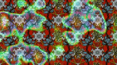 Soyut etnik raster çizim kalıbı. Kabile sanatı boho baskısı, klasik çiçek arkaplanı. Arkaplan dokusu, duvar kağıdı, çiçek teması yeşil, kahverengi ve kırmızı renkler.