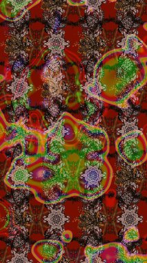 Raster çiçek izi. Çiçeksel kahverengi, kırmızı ve nötr çizim deseni. Klasik taslak çizimi.