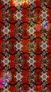 Kahverengi, kırmızı ve siyah renklerde. Raster illüstrasyonu. Çiçek buketleriyle klasik tarzda eskiz deseni.