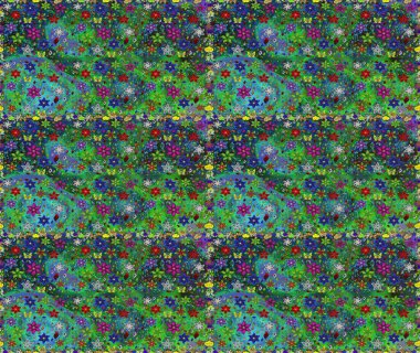 Sabıka fotoğraflarında, bebek kıyafetlerinde, duvar kâğıtlarında, paket kutularında falan kullanılabilir. Zarif, parlak ve pürüzsüz yeşil ve mavi çiçek desenli tasarım.