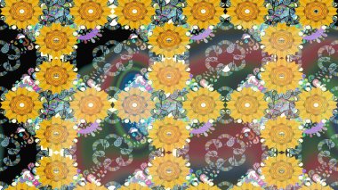 Renkli Yaz Temalı eskiz kalıbı. Raster Illustrasyon 'daki Çiçek Deseni' nin son moda çizimi. Sarı renkli çiçekler. Düz Çiçek Elementleri Tasarımı.