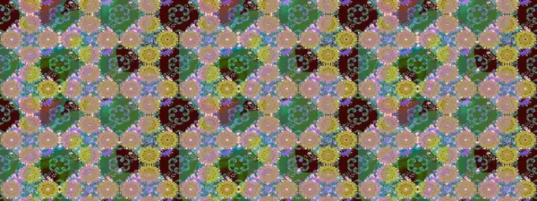 Bir sürü yeşil ve soyut çiçekli tropik eskiz deseni. Varicologreen Raster çizimi. Küçük çiçekte sevimli çiçek deseni var..