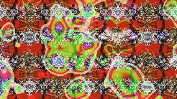 Raster illüstrasyonu. Suluboya çiçekli çiçek deseni. Asya tekstil tarzında kahverengi, kırmızı ve gri renkler.