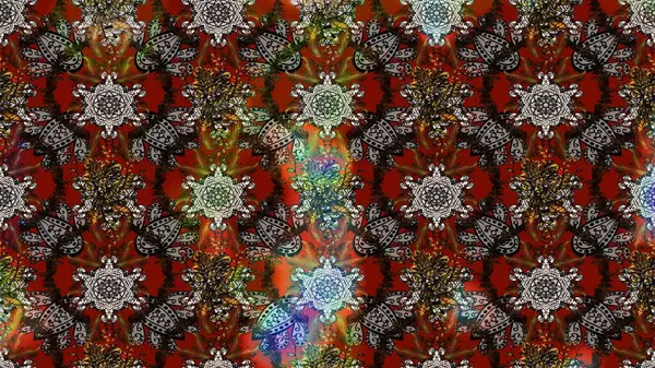 Miles Fleur, süslü püslü bir süs. Raster illüstrasyonu. Kumaş, tekstil, duvar kağıdı baskısı için. Eskiz geçmişi. Tomurcukları papatya çiçekleri olan sevimli bir çiçek deseni. Antika retro tarzı.