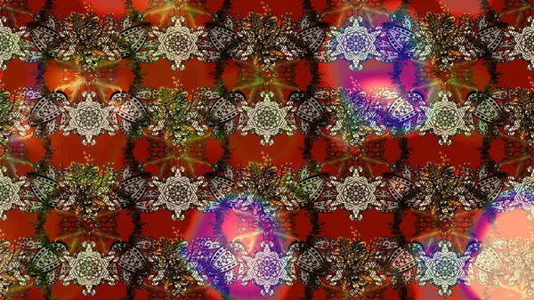 Kahverengi, kırmızı ve bej renkli çiçekler. Raster illüstrasyonu. Raster illüstrasyonu. Çiçek desenli çizim. Asya tekstil tarzında.