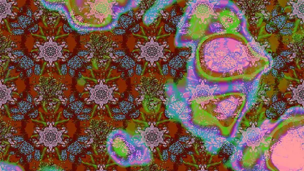 Küçük çiçekli basit bir çiçek çizimi. Moda baskısı, albüm, ambalaj kağıdı ve duvar kağıdı için zarif dekoratif süslemeler. Raster illüstrasyonu. Kahverengi, yeşil ve kırmızı renkte şirin çiçekler..