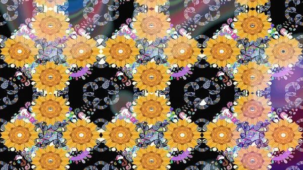 Sarı renkli çiçekler. Sevimli çiçek raster deseni. Düz Çiçek Elementleri Tasarımı. Renk Bahar Teması eskiz şablonu.