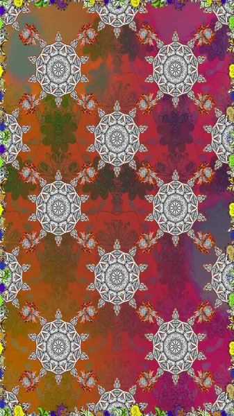 Renkli Bahar Temalı Kusursuz Arkaplan. Düz Çiçek Elementleri Tasarımı. Kusursuz desenli, modaya uygun kumaş deseni. Şirin çiçek elementleri. Raster illüstrasyonu.