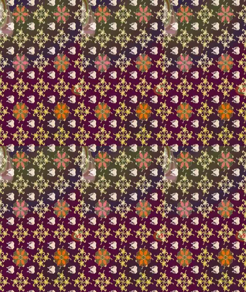 Renkli Bahar Teması eskiz kalıbı. Sevimli çiçek raster deseni. Mor renkli çiçekler. Düz Çiçek Elementleri Tasarımı.