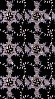 Eski usul. Raster illüstrasyonu. Eskiz geçmişi. Kumaş, tekstil, duvar kağıdı baskısı için. Renkli desenli eskiz deseni, siyah, nötr ve gri çiçekler ve dekoratif elementler..