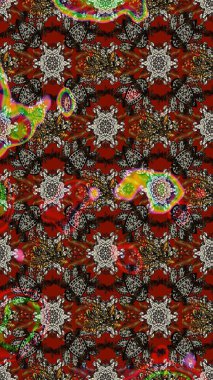 Raster illüstrasyonu. Yumuşak, bahar çiçekleri kahverengi, kırmızı ve gri renklerde. Raster deseni. Patlayan çiçekler soyut yerleştirilmiş.