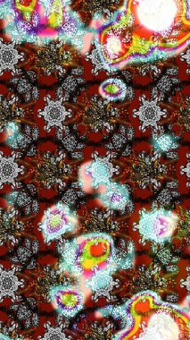 Raster illüstrasyonundaki çiçek desenli çizim. Gri, kahverengi ve kırmızı renkte çiçekler.