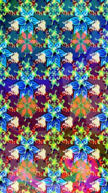 Renkli Bahar Teması eskiz kalıbı. Güzel çiçek deseni. Düz Çiçek Elementleri Tasarımı. Mavi ve yeşil renkte çiçekler.