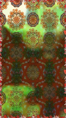 Yumuşak, bahar çiçekli arka plan. Çiçekli karalama şeklinde Raster çiçek deseni. Kahverengi ve yeşil renkte çiçekler.