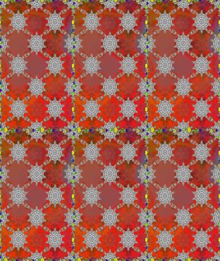 Raster illüstrasyonunda kusursuz çiçek deseni. Kahverengi ve kırmızı renkte çiçekler. Renkli Bahar Temalı Kusursuz Arkaplan. Düz Çiçek Elementleri Tasarımı.