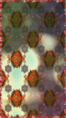 Raster çiçek izi. Çiçeksel kahverengi ve gri dikişsiz desen. Klasik taslak çizimi. Raster Yumuşak kumaş deseni.