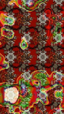 Küçük çiçekteki sevimli çiçek deseni. Kahverengi, kırmızı ve nötr renklerde yaz çiçekleri. Raster illüstrasyonu. Raster deseni.