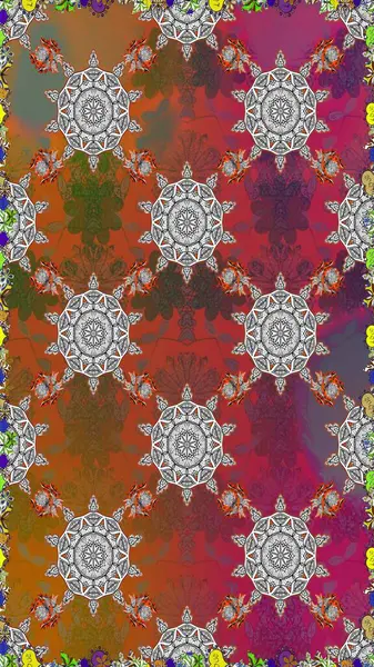 Renkli Bahar Temalı Kusursuz Arkaplan. Düz Çiçek Elementleri Tasarımı. Kusursuz desenli, modaya uygun kumaş deseni. Şirin çiçek elementleri. Raster illüstrasyonu.