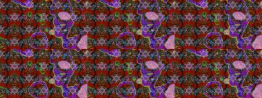 Çocuksu tasarım. Kırmızı, kahverengi ve nötr arkaplanda. Tekstil, kumaş, ambalaj, hatıra defteri için hoş bir çiçek arkaplanı. Elle çizilmiş karalama çiçekleri ile Raster çizim deseni.