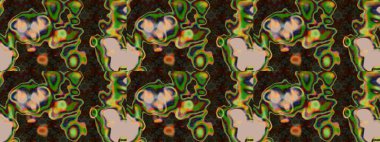 Yapraklı çiçekler ve kahverengi, yeşil ve gri renklerde papatya çiçekleri. Raster - stok. Taslak arkaplan deseni.